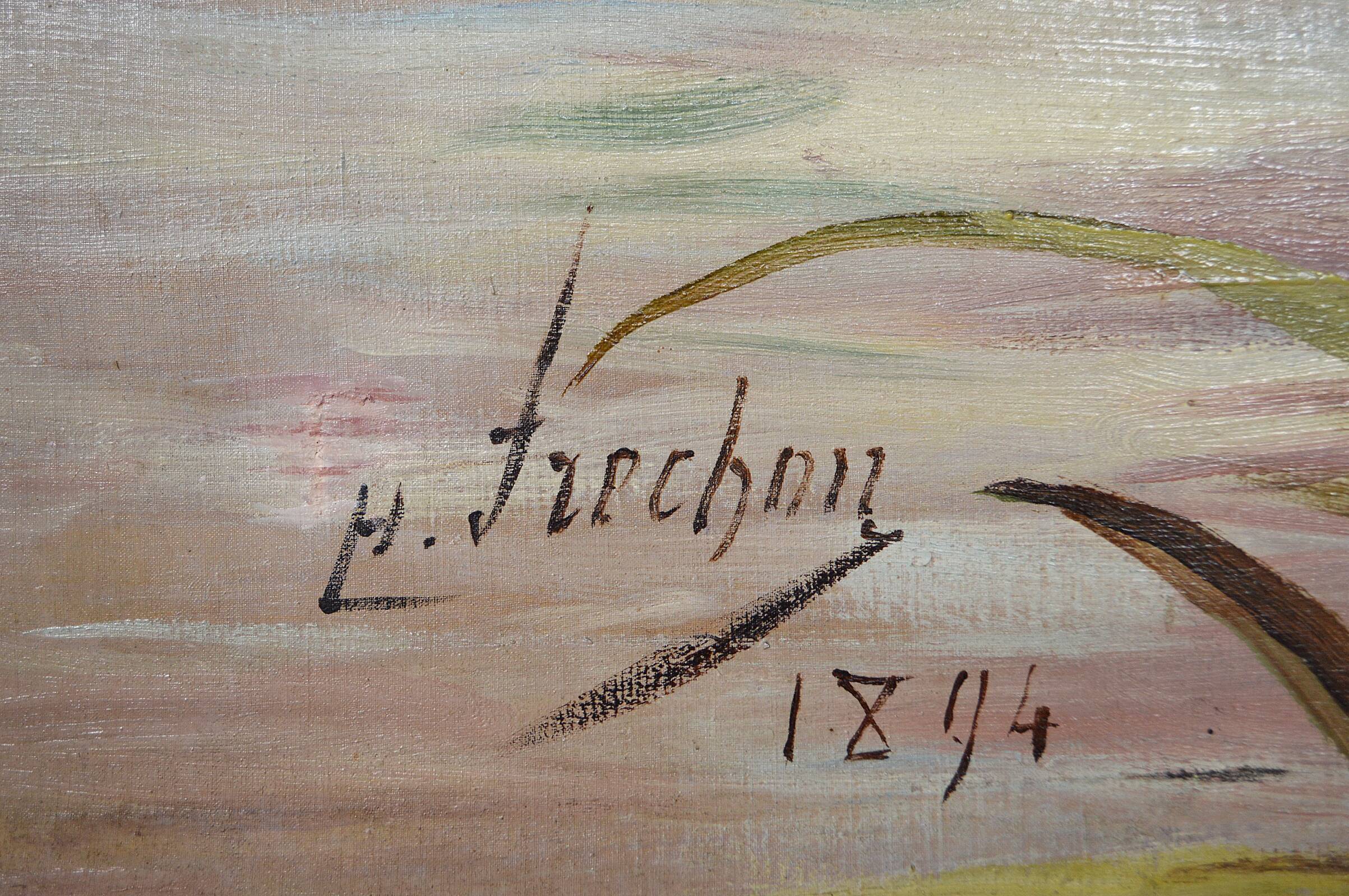 Post-impressionist painted screen by Charles Frechon, France, 1894