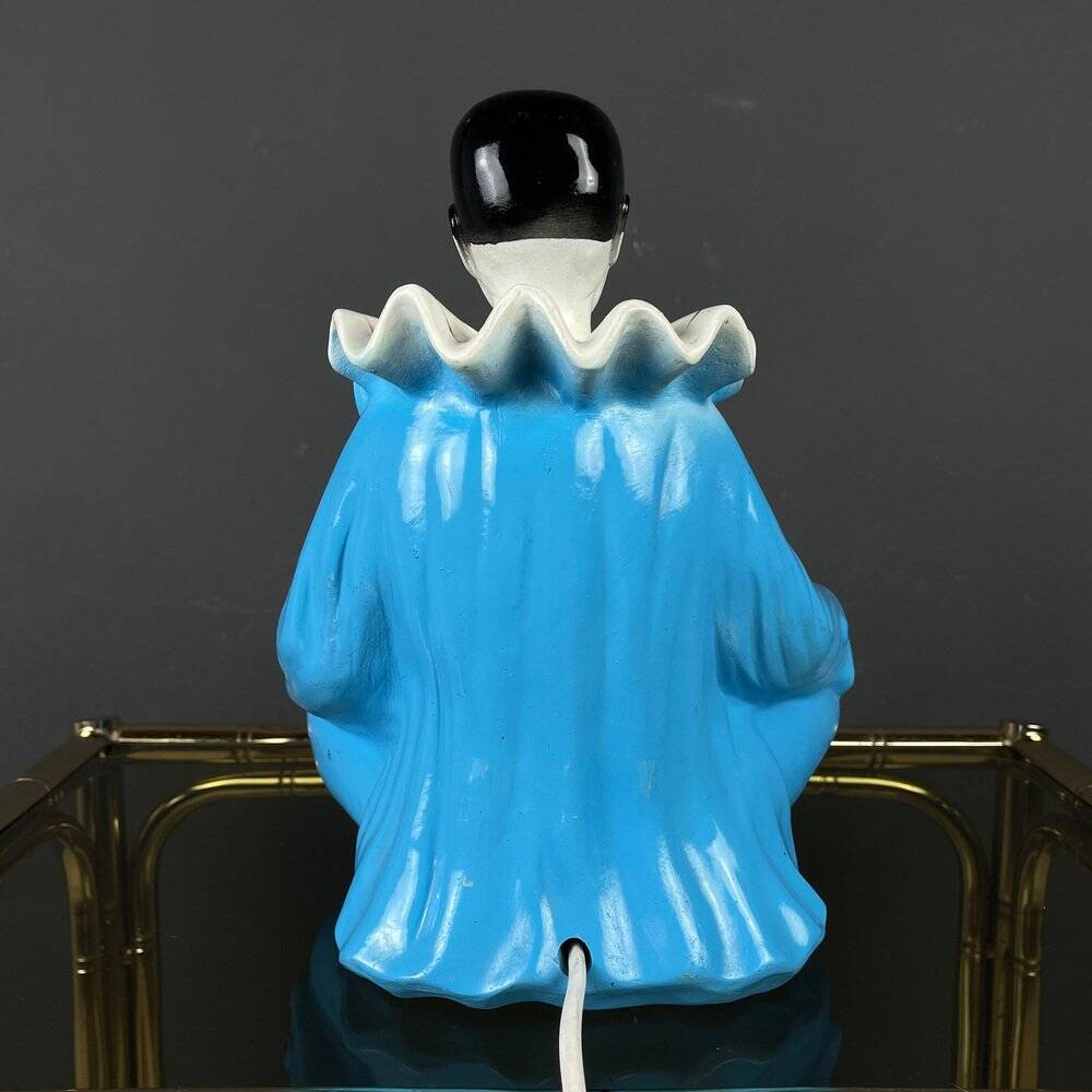 Mid-century Italian Pierrot table lamp in blue ceramic, 1960s.