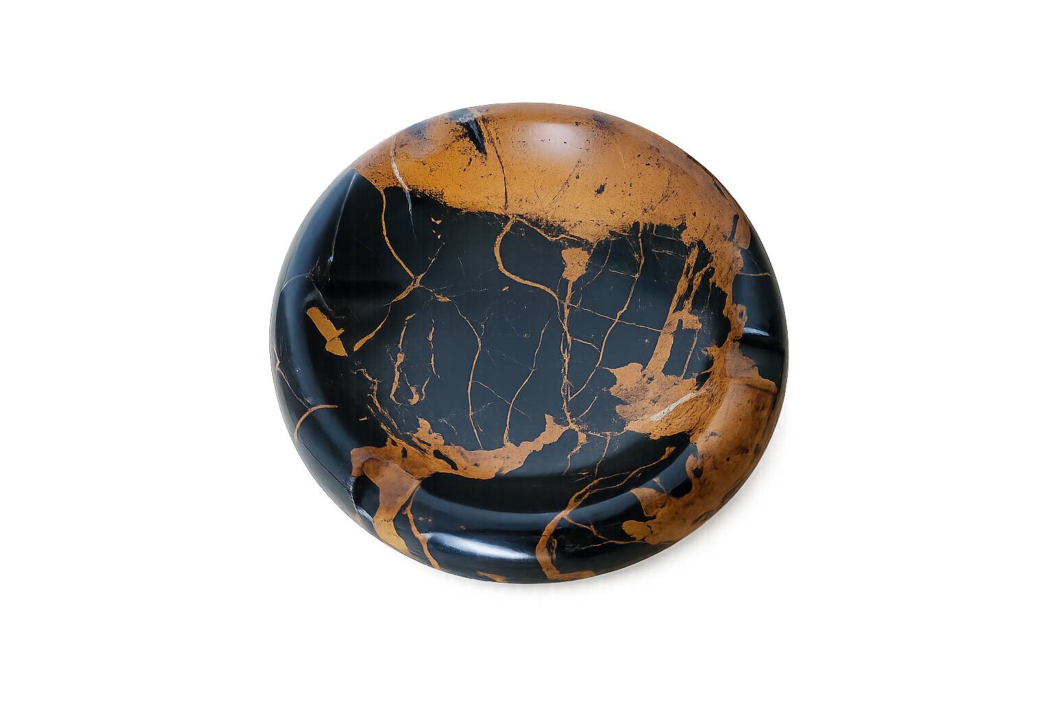 Vintage round ashtray in Italian black and gold Portoro marble.