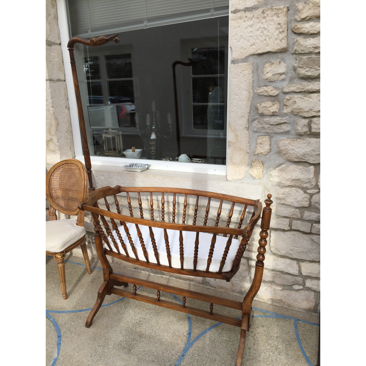 Wooden cradle with swan collar late 19th
