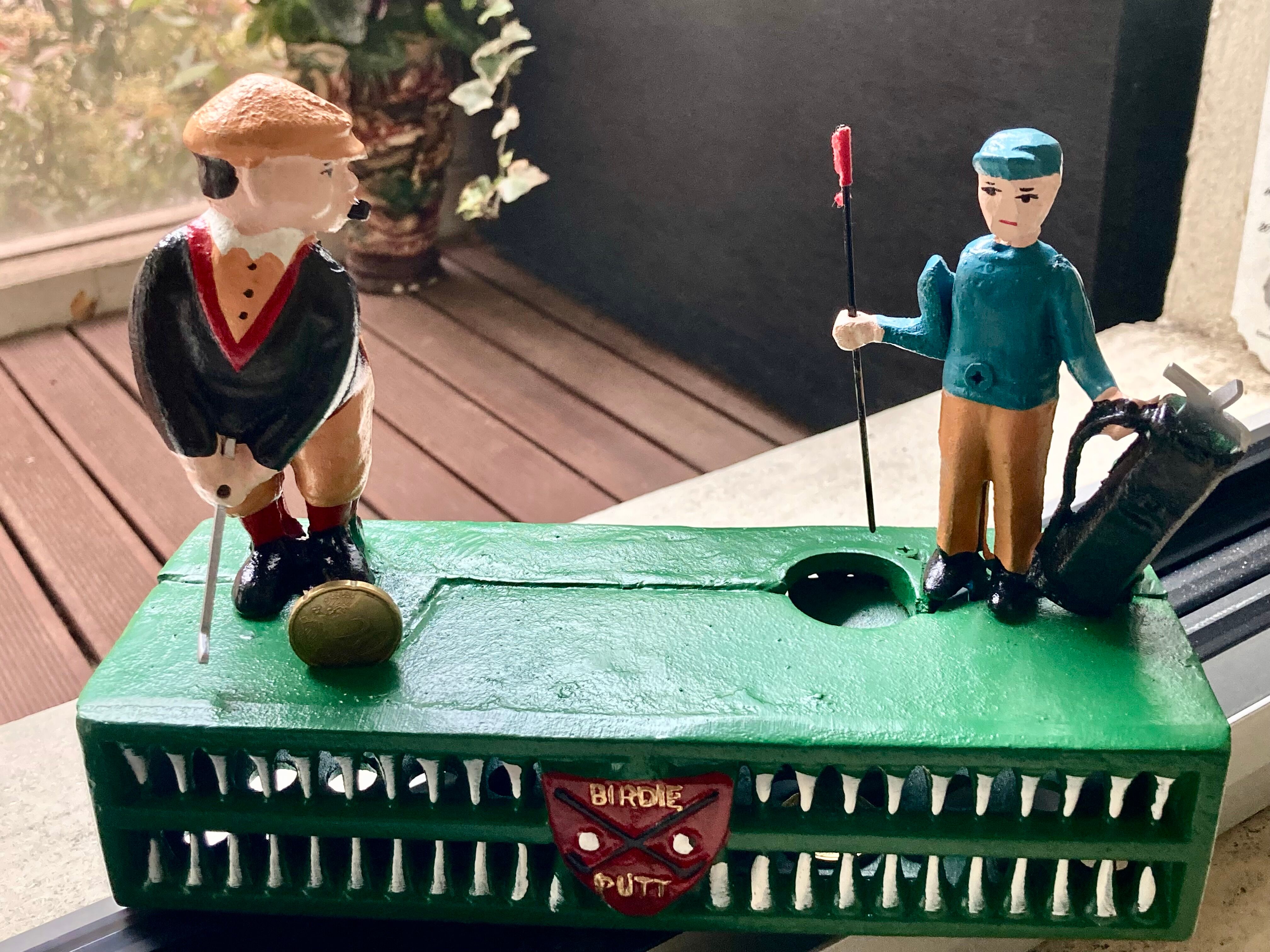 Mechanical piggy bank - golfers - vintage