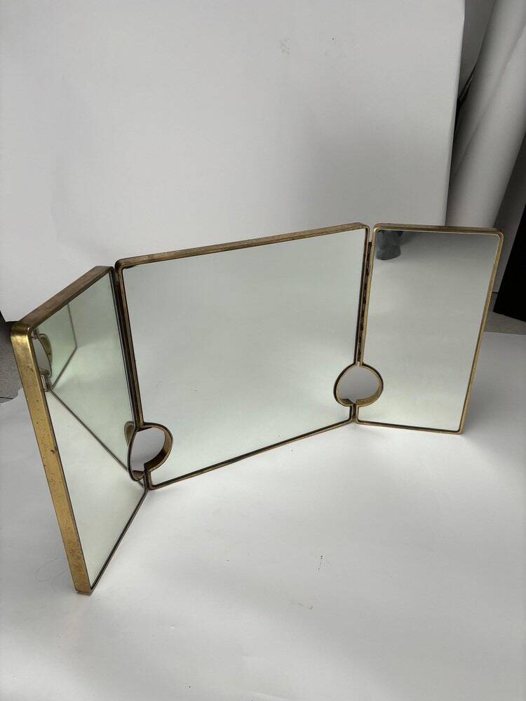 Large Mid-Century Modern Italian Brass Triple Mirror, 1950s
