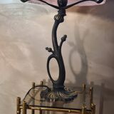 Art nouveau style bronze lamp and its marbled glass paste basin 48x30