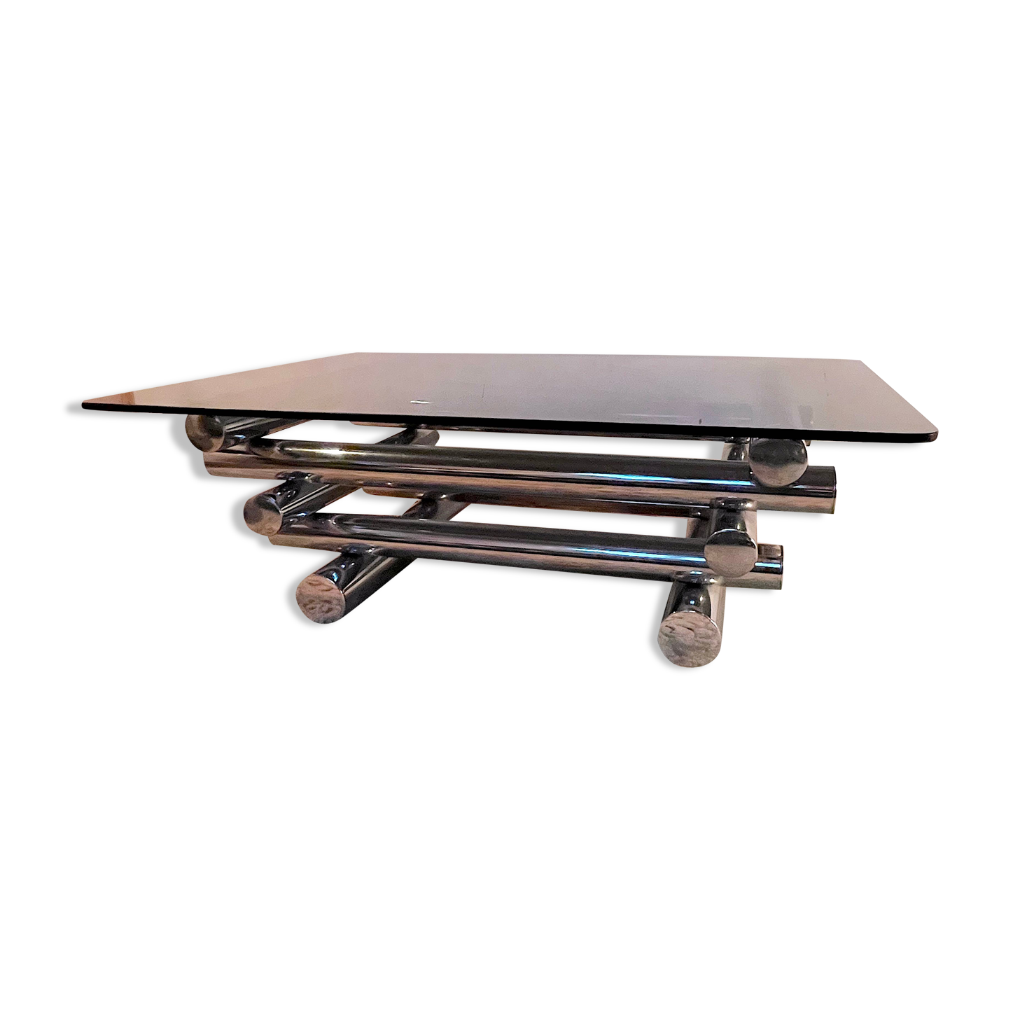 Mid-twentieth century chrome and smoked glass coffee table