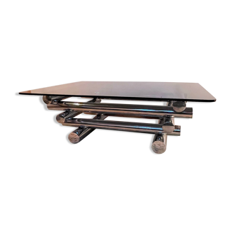 Table basse en chrome et verre fumé milieu XXe siècle
