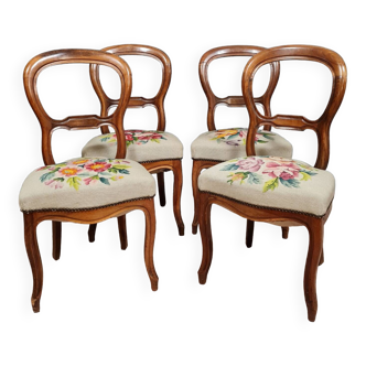 Series of 4 Napoleon III period chairs in walnut circa 1850