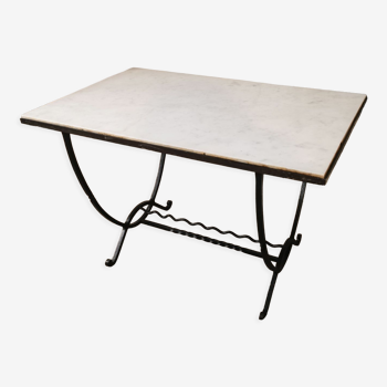 Marble and wrought iron coffee table