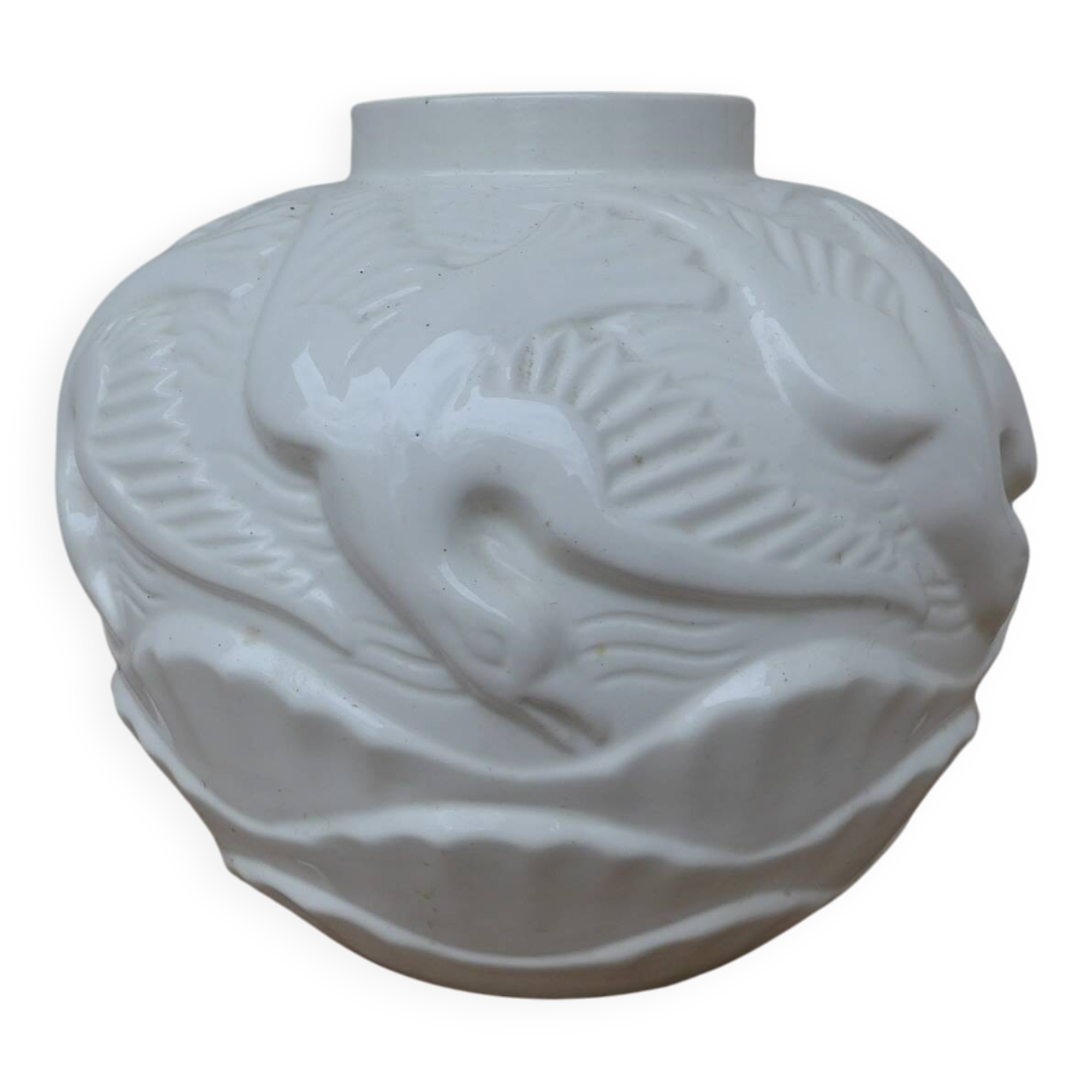 1930s ceramic ball vase with seagulls