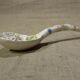 Old spoon with earthenware sauce with floral decoration Longchamp Sarreguemines