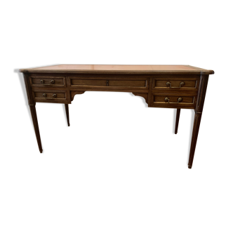 Louis XVI style flat desk in mahogany top of fawn leather XX century