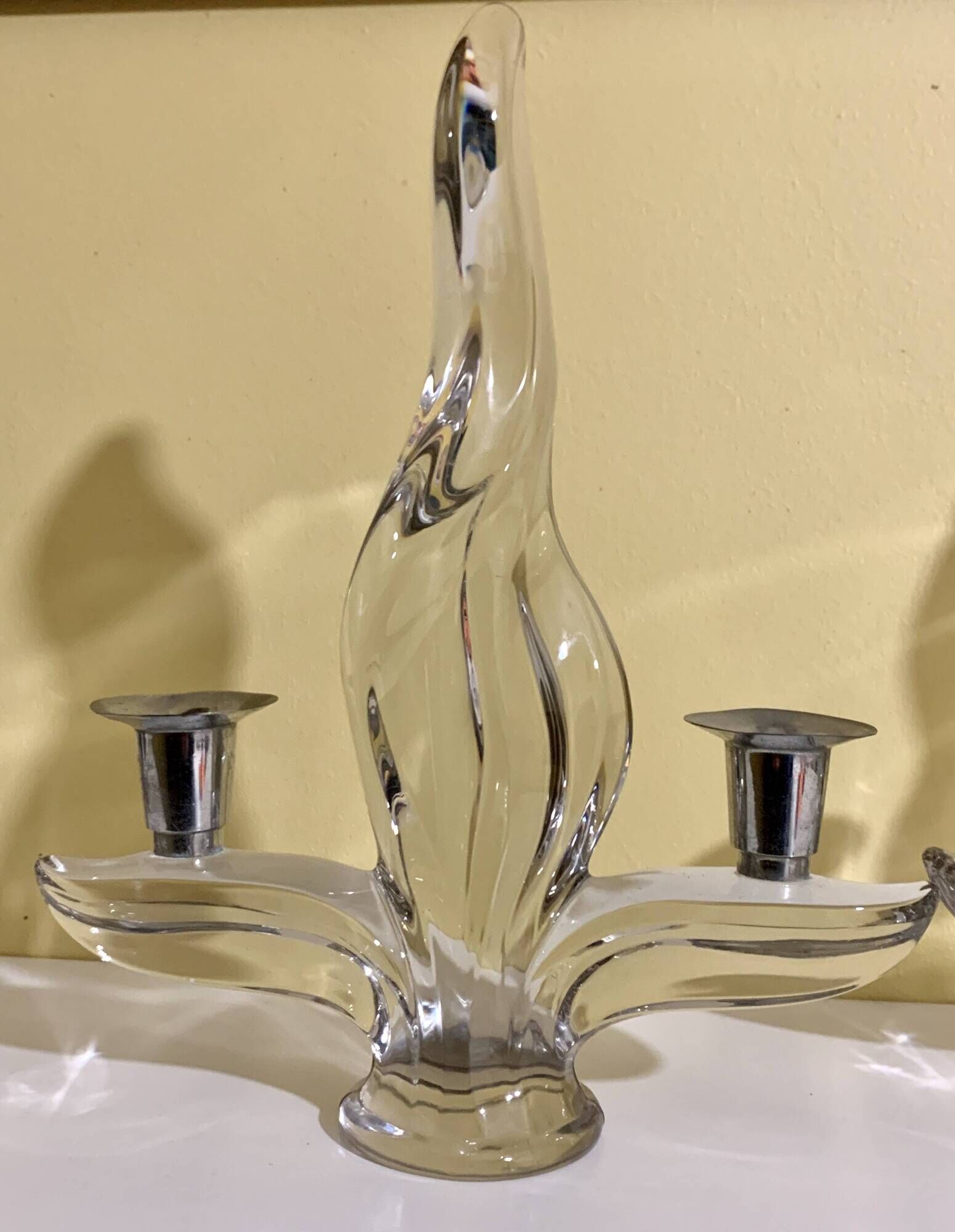 Pair of Glass and Metal Candlesticks Design 1970