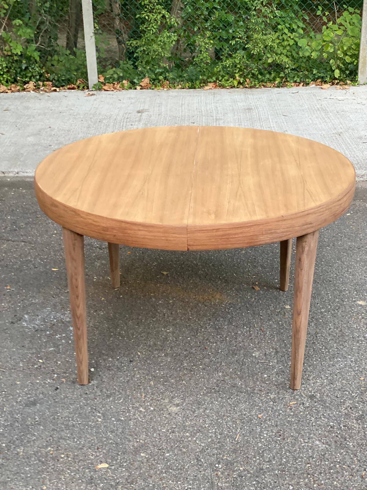 Authentic Scandinavian round table BAUMANN stripped in raw teak 1960