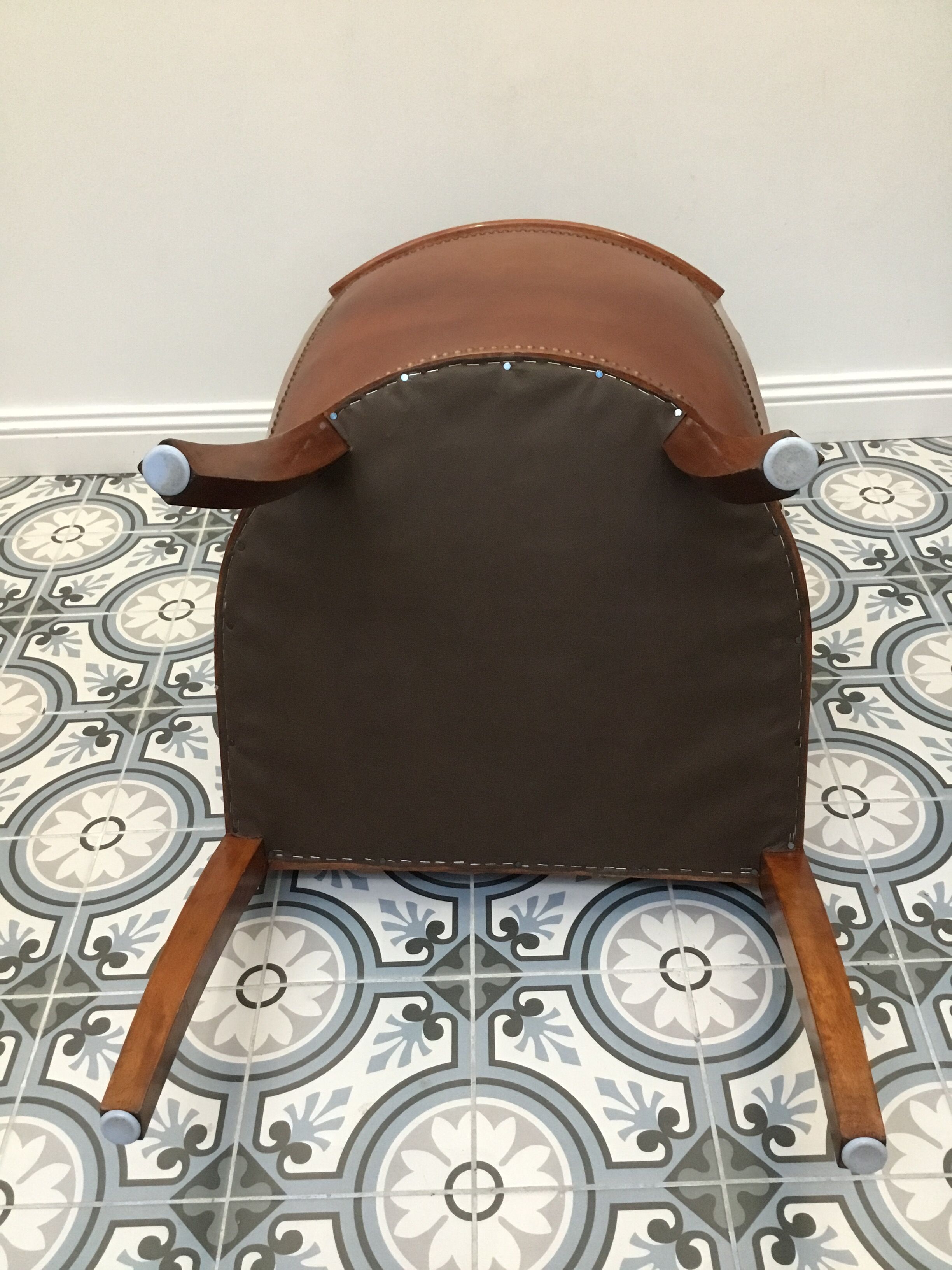 Blond mahogany desk trim brown leather 20th