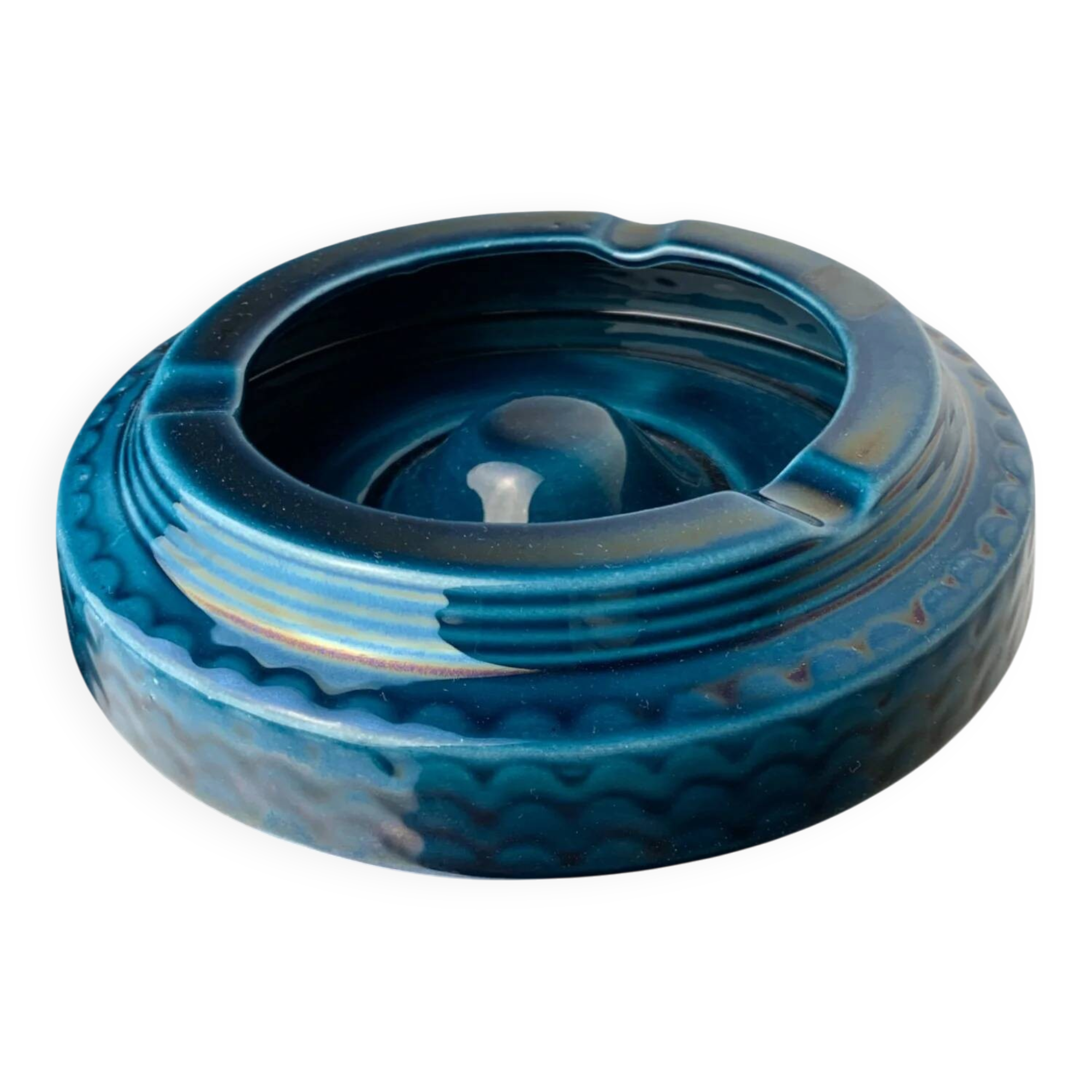 Manises blue ceramic ashtray, Spain, 1970s