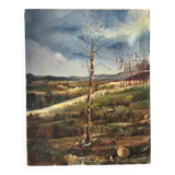 Spring landscape with tree, signed