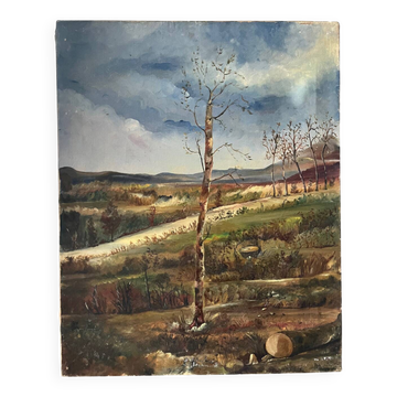 Spring landscape with tree, signed