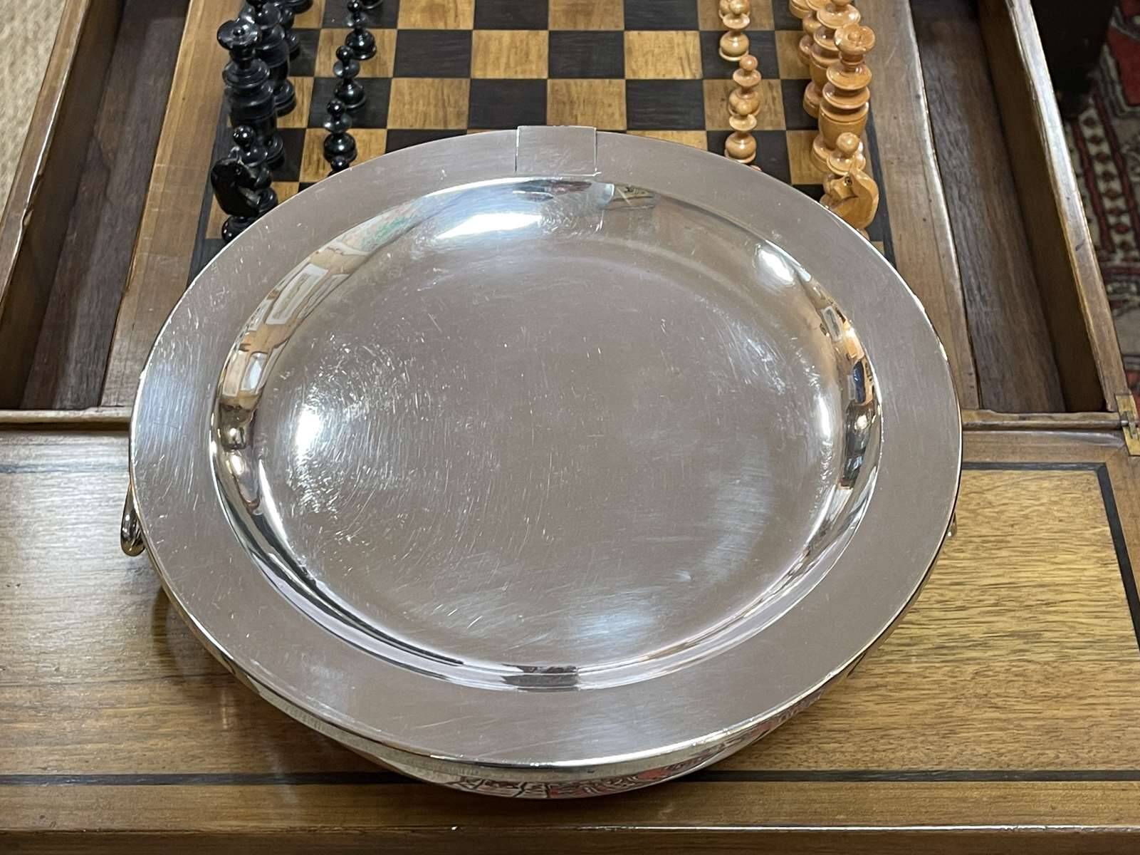 Silver metal dish warmer