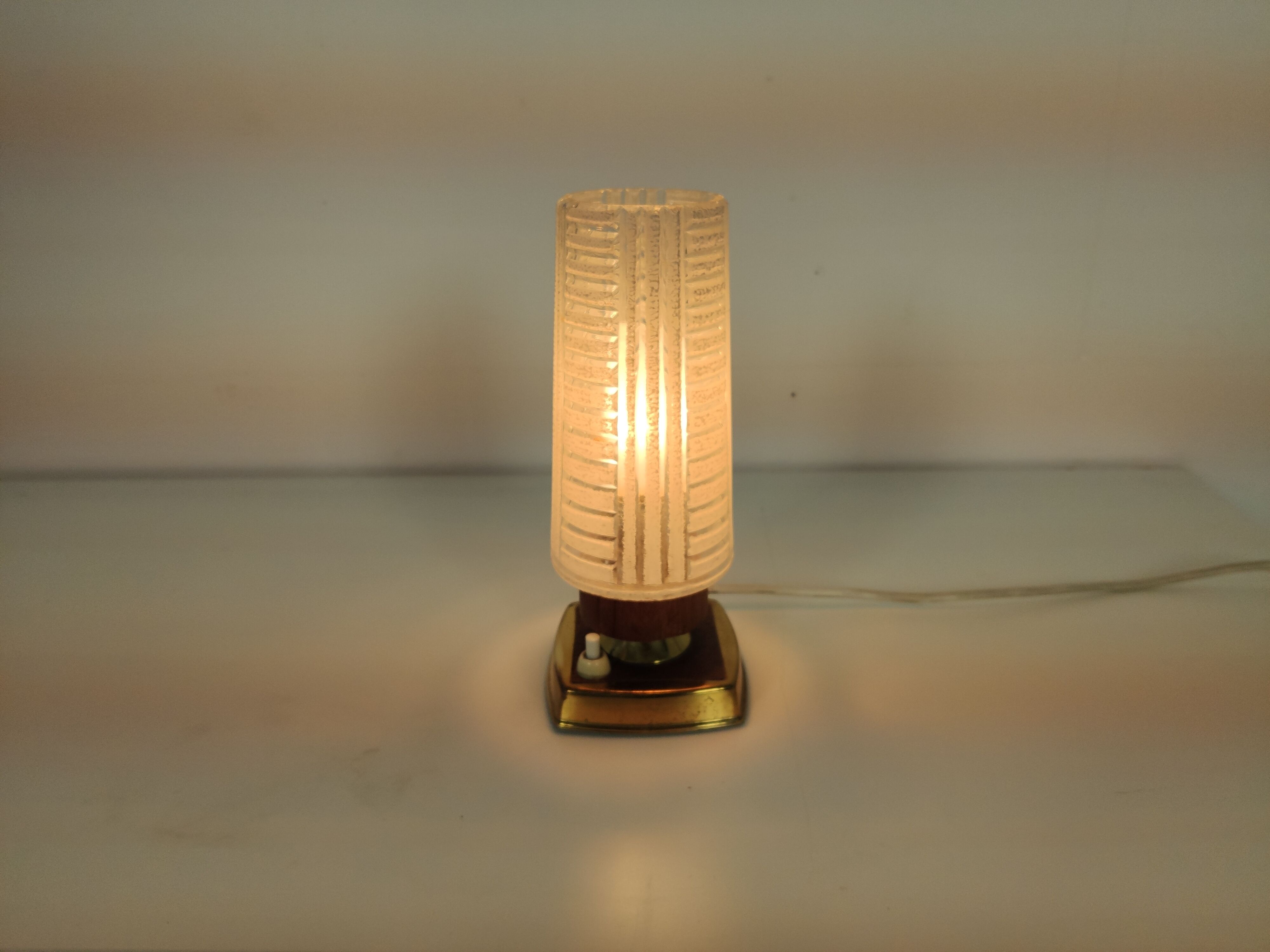 vintage bedside lamp in teak, brass and glass, 60s te