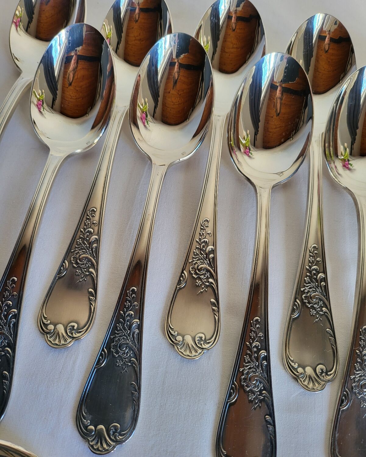 12 large silver-plated metal table spoons by Guildart