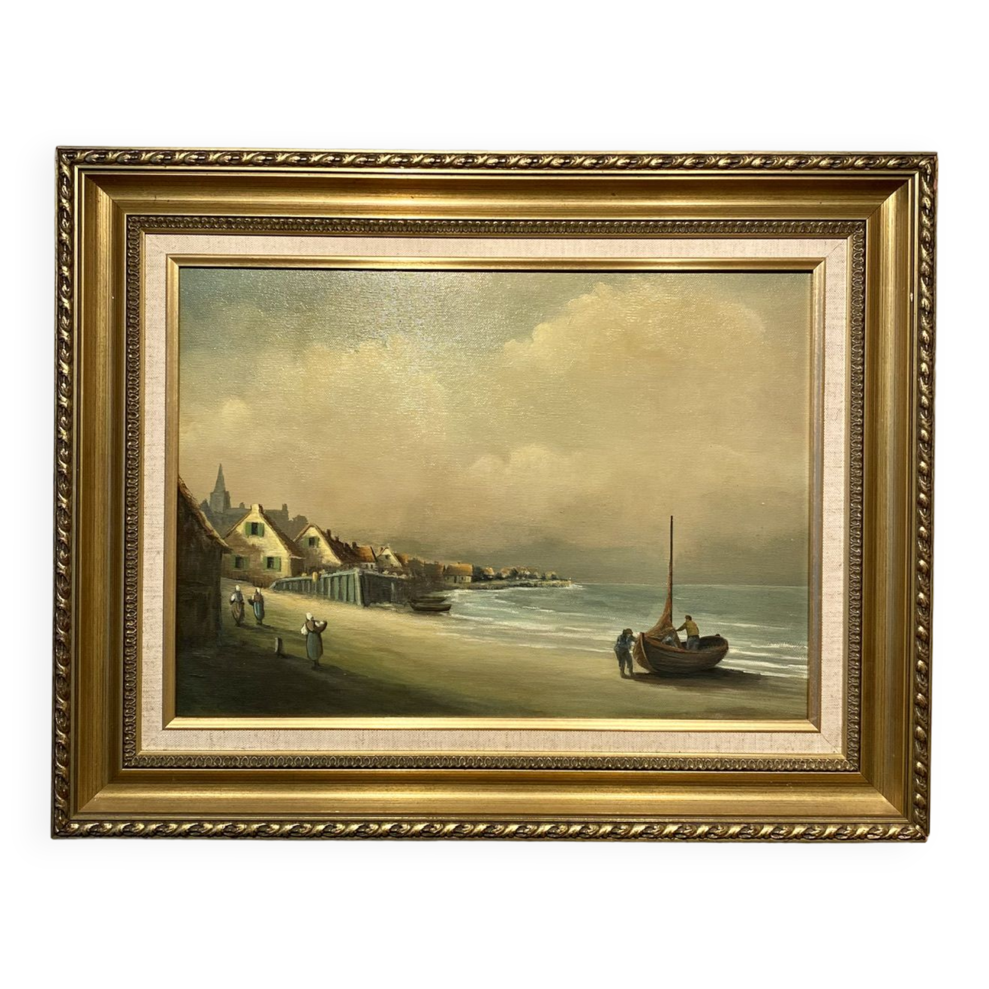 Old painting, landscape by the sea, XX century