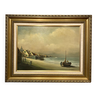 Old painting, landscape by the sea, XX century