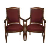 Louis Philippe era armchairs in burgundy-lined ground oak