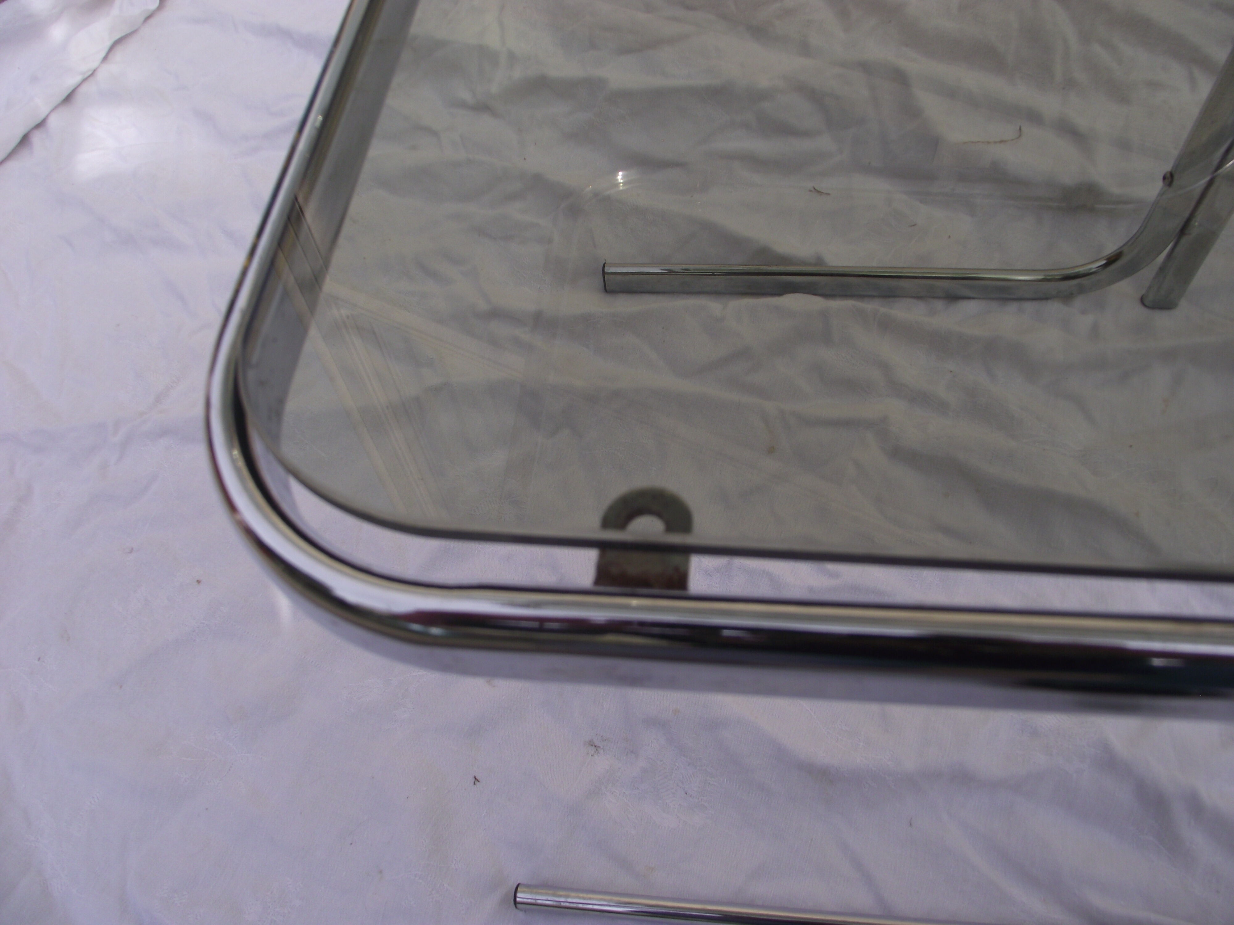 70s bedside table in smoked glass and chrome metal