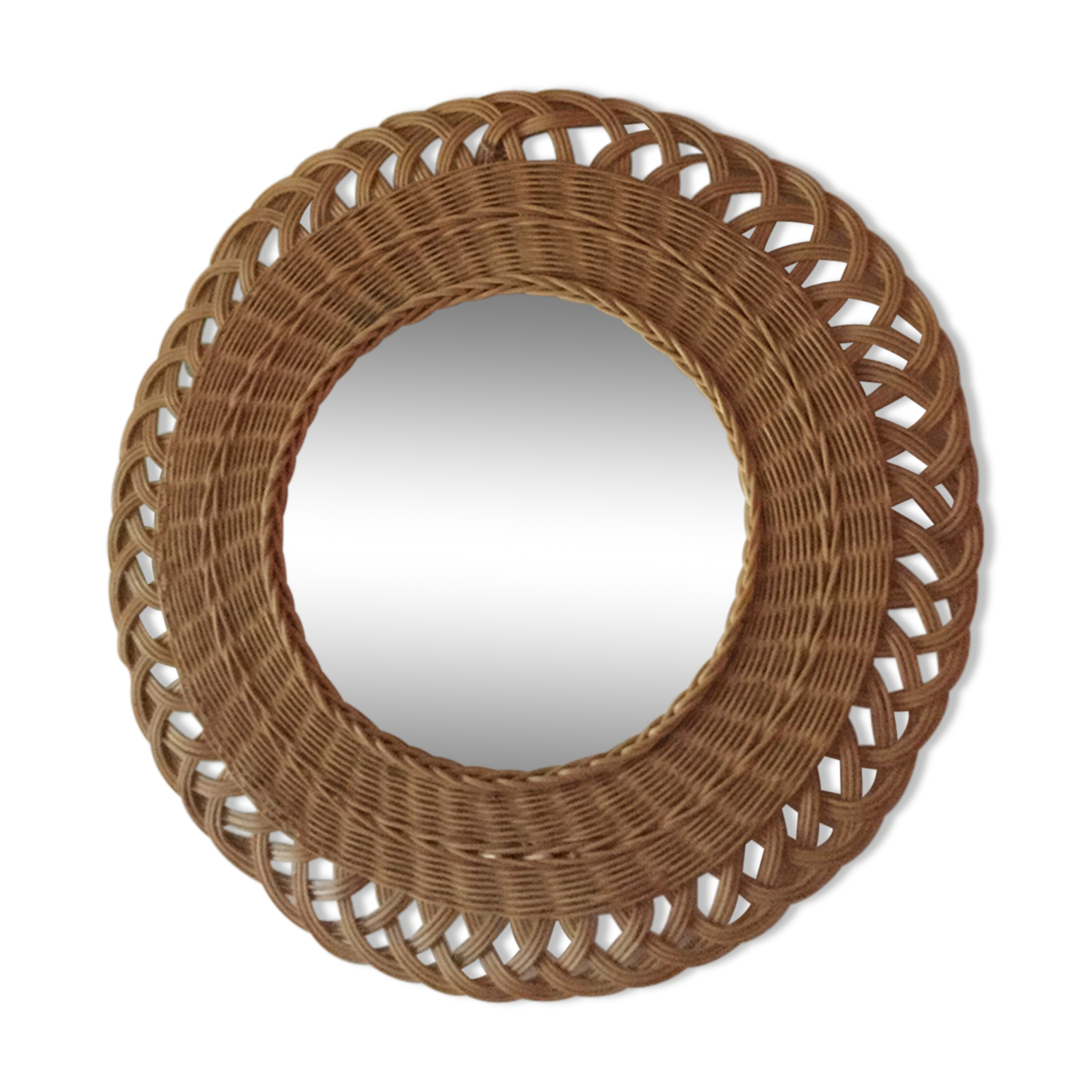 Miroir en rotin des années 60 diamètre 57cm