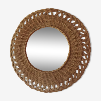 Rattan mirror of the 1960s 57cm diameter