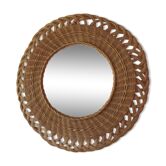Miroir en rotin des années 60 diamètre 57cm