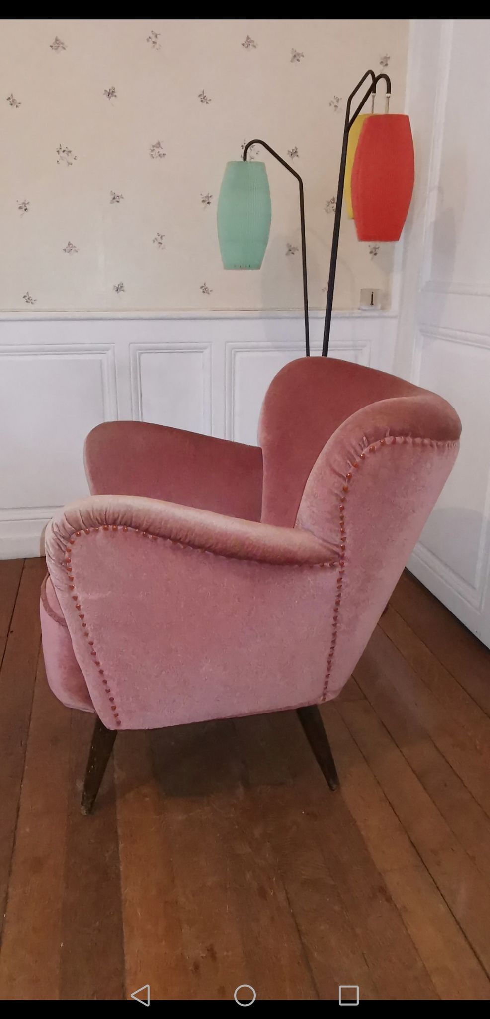 50s 60s armchair pink velvet