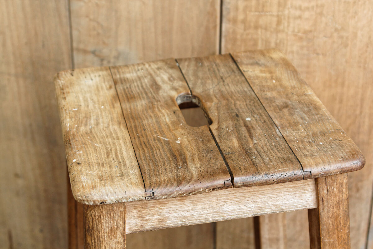 Pair of workshop stools, raw wood