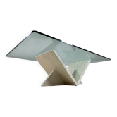 Italian travertine and glass coffee table, 1970s