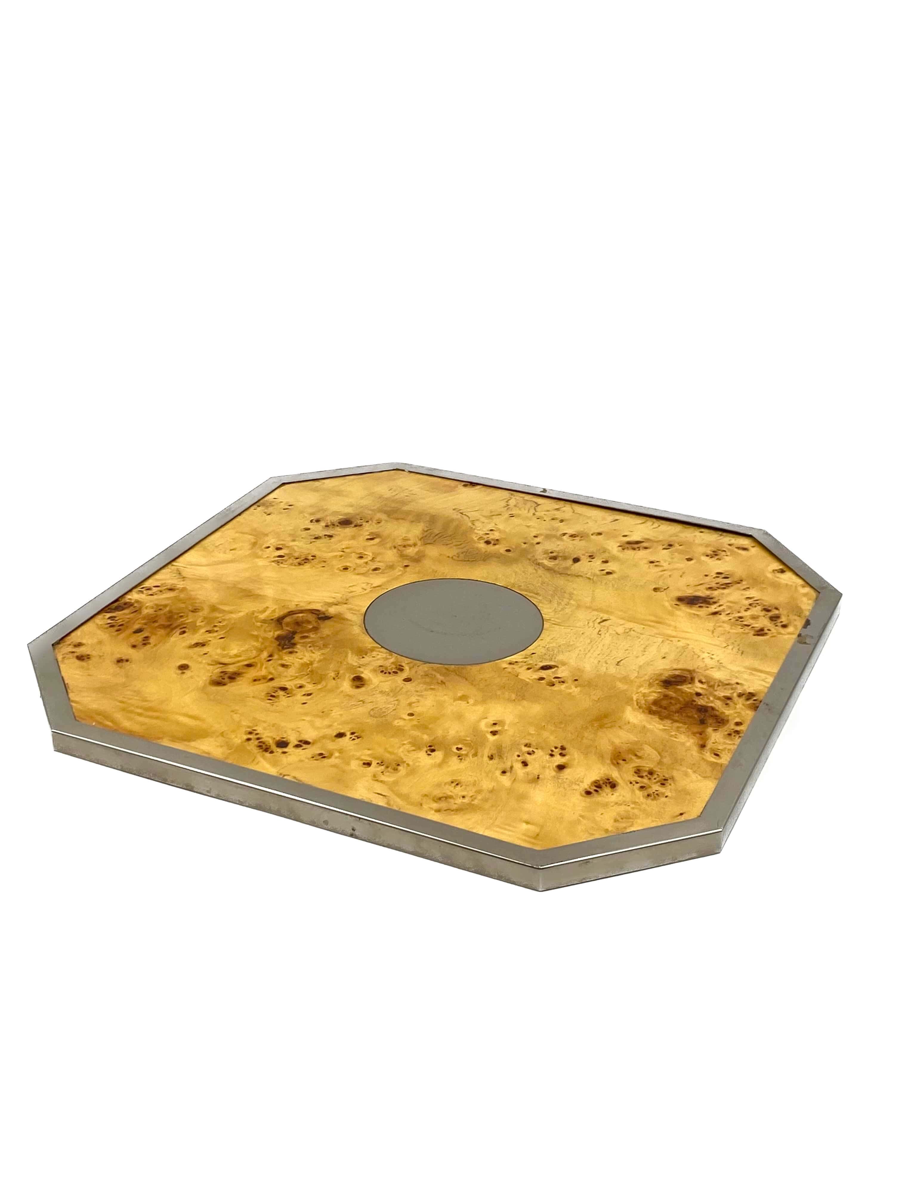 Tommaso Barbi, Hollywood regency burl wood tray, Italy 1970s