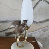 1940-50 perched bird lamp, alabaster, brass and regula