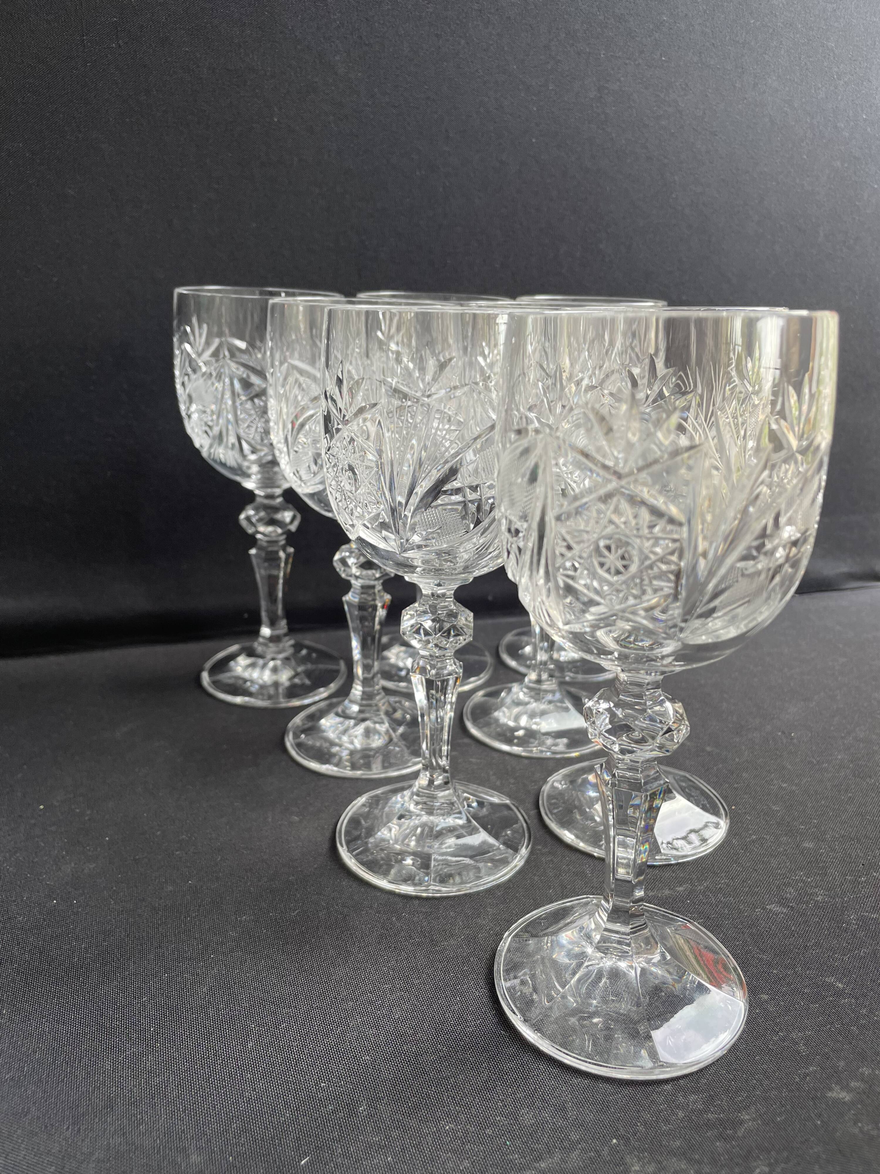 10 Bohemian cut crystal wine glasses