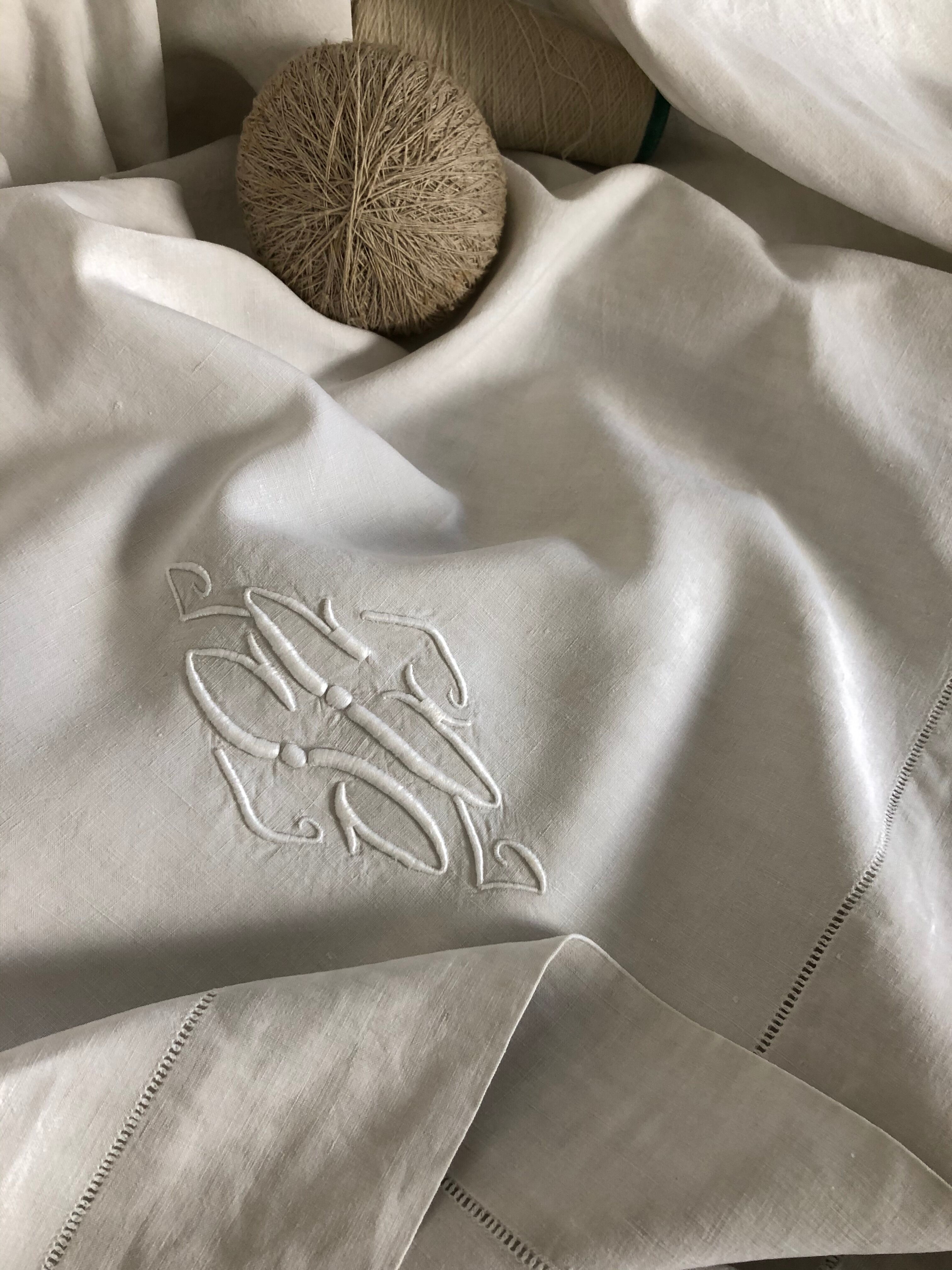Embroidered sheet, monogram, old linen