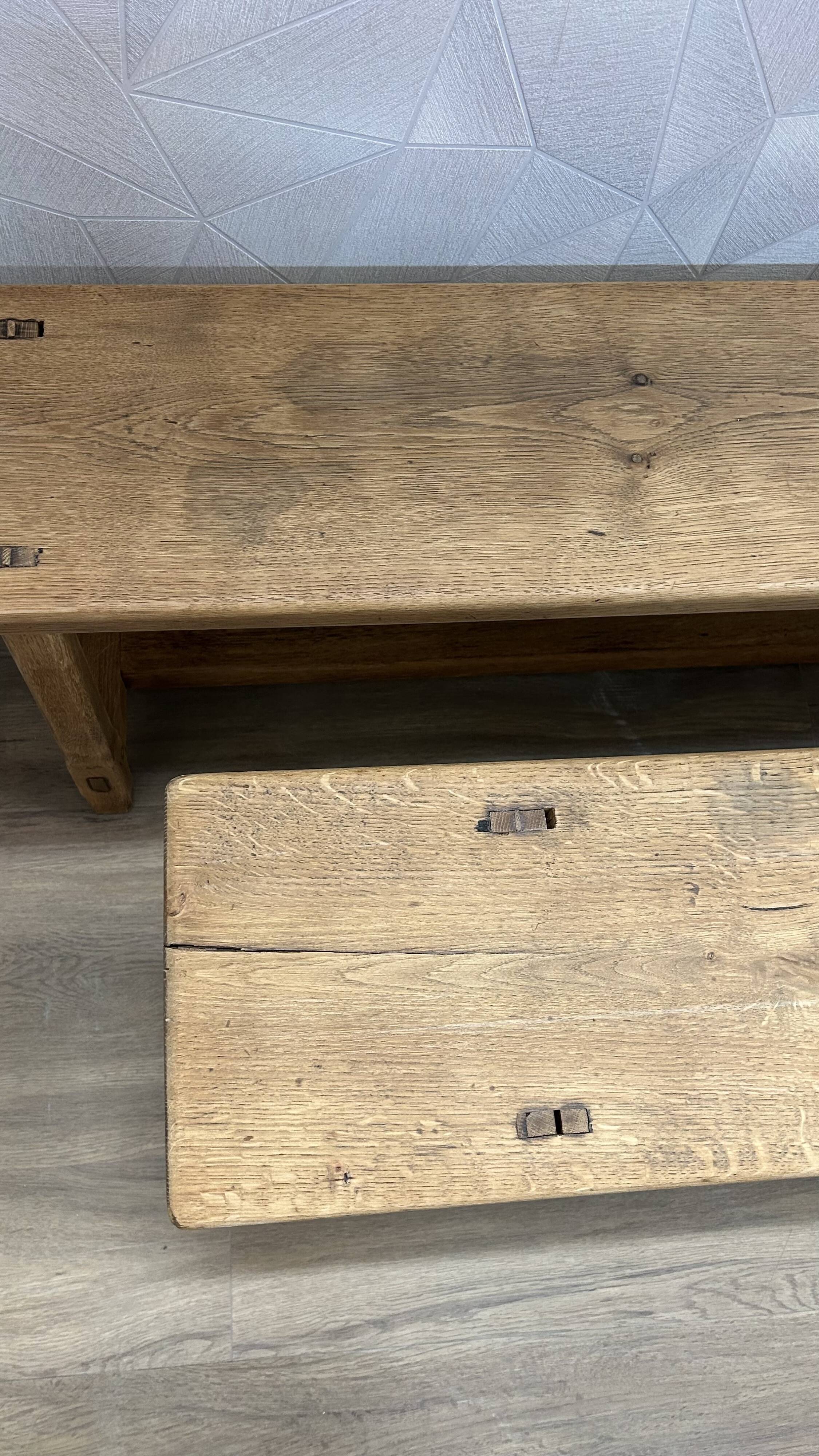 Pair of solid stripped oak farmhouse benches
