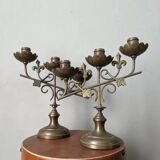 Pair of baroque country candlesticks ivy fleur-de-lys
