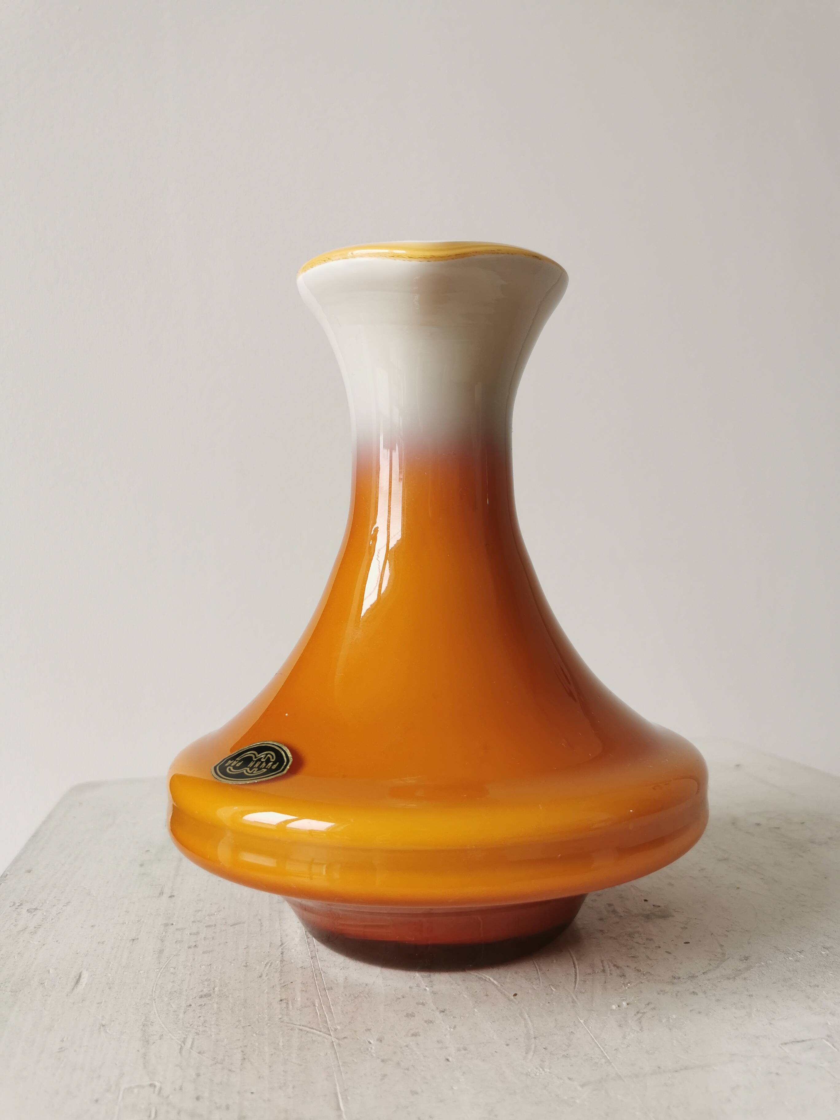 Vintage Murano Cased Glass Vase: Retro Orange Ceramic, 70s Yugoslavia