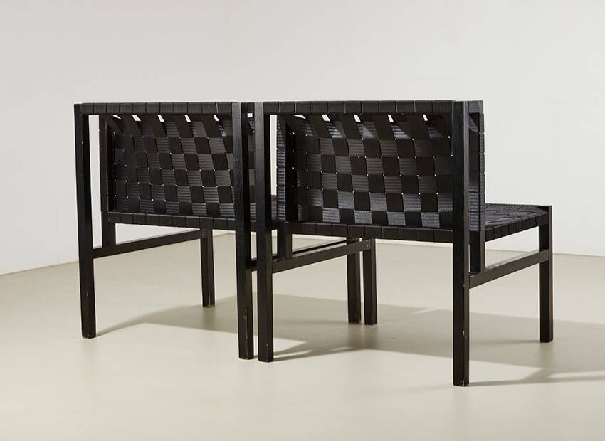 Gijs bakker Pair of Seatbelt Lounge Chairs + Side Table for Castelijn 1978