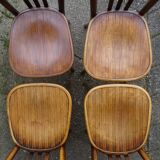 6 fischel n°409 bistro chairs, circa 1935, wooden seat, no thonet.