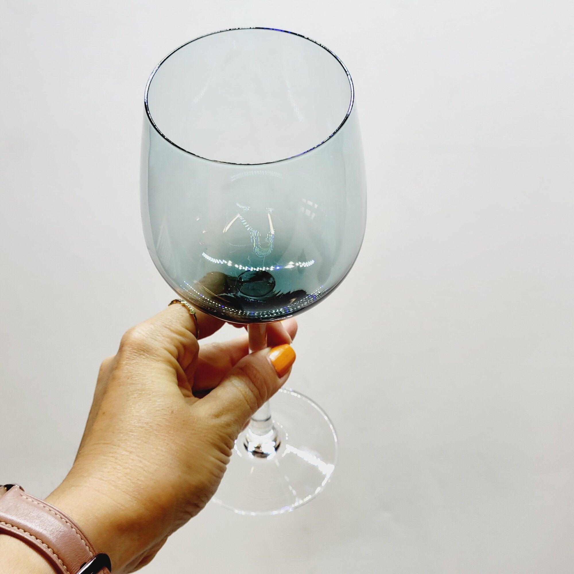 6 Large Wine or Water Balloon Glasses in Petrol Blue Color Blown Glass