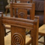 Set of 6 brutalist oak chairs from the 1950s.
