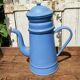 Blue coffee maker in vintage enamelled sheet metal