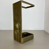 Hollywood Regency Solid 7.5kg Brass Brutalist Floral Umbrella Stand, Italy 1970s