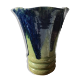 Vase vintage années 70 en céramique esprit vallauris - vert et bleu