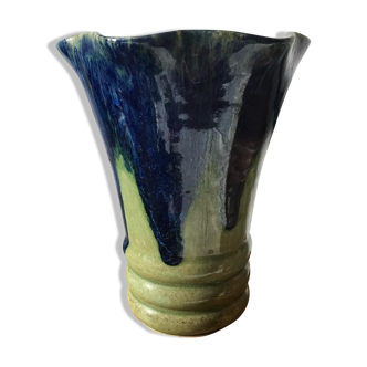 Vintage vase 70s ceramic spirit vallauris - green and blue