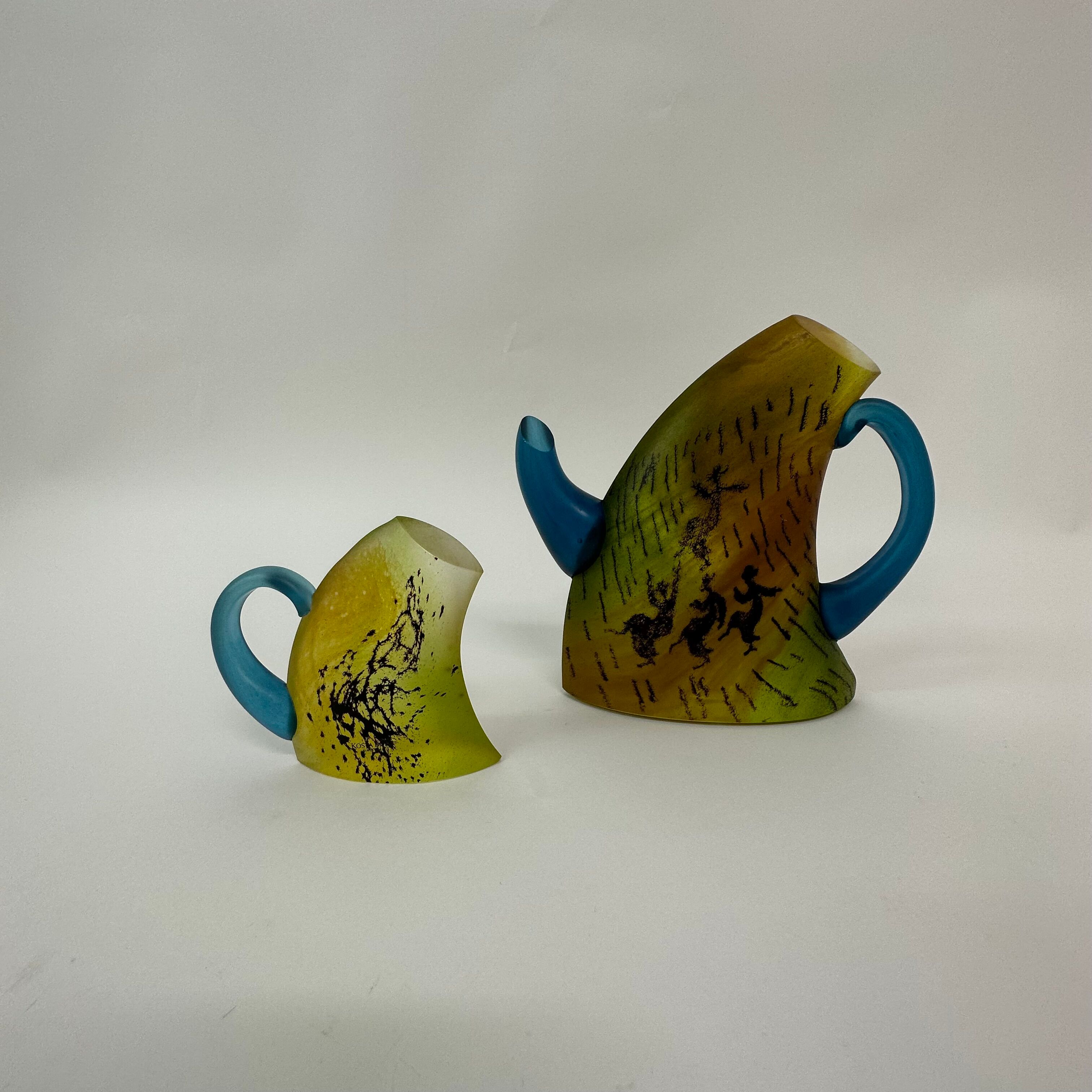 Kjell Engman for Kosta Boda Sweden Tea pot and mug Art glass , 1980's