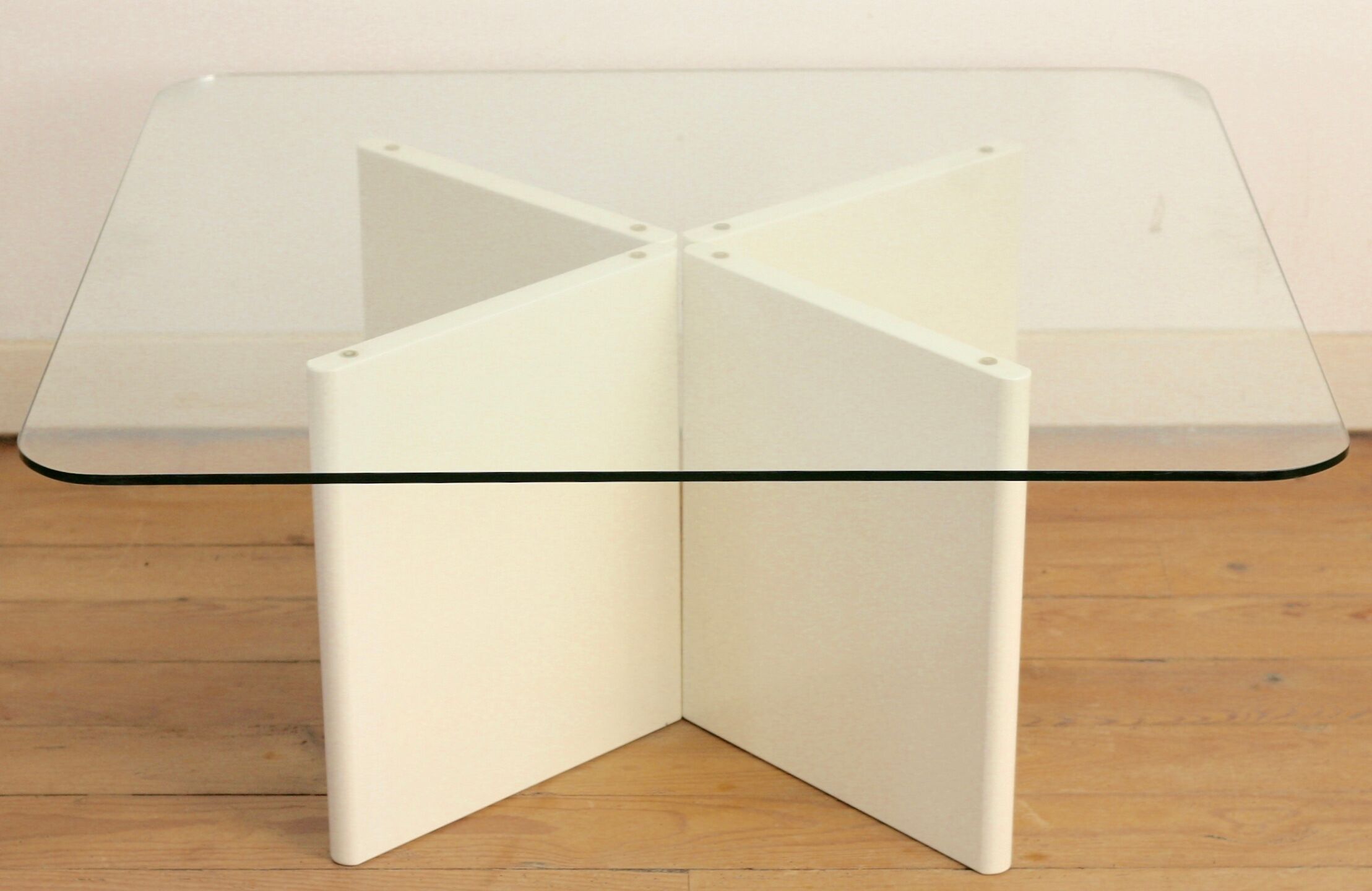 Wood and glass coffee table , France, circa 1980